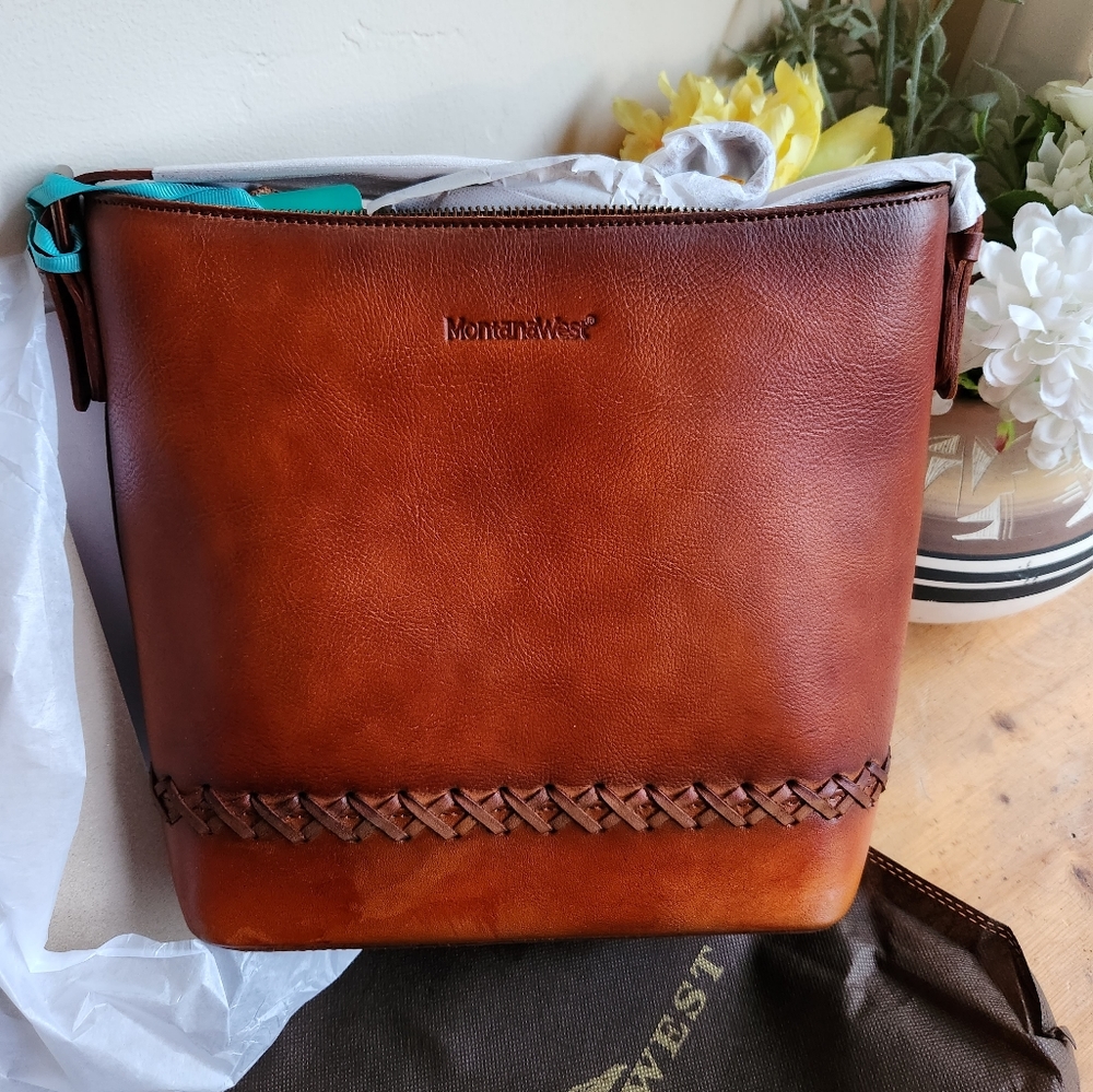 NIB Montana West Genuine Leather Collection Concealed Carry Hobo in Brown - Picture 7 of 7